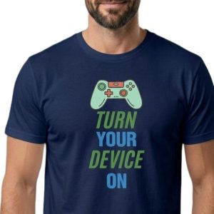 ​Glamrhi Men Cotton Regular Fit Round neck, Half Sleeve Casual "Turn Your Device On" Gamer T-Shirt