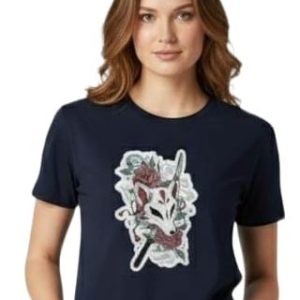 Glamrhi women  Cotton Regular Fit Round neck, Half Sleeve Koi Fox mask and floral t-shirt