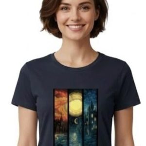 Glamrhi women  Cotton Regular Fit Round neck, Half Sleeve starry night castle-shirt