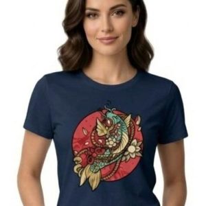 Glamrhi women Cotton Regular Fit Round neck, Half Sleeve Raging koi fish shirts