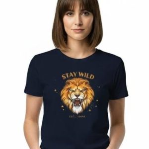 Glamrhi women  Cotton Regular Fit Round neck, Half Sleeve  Stay wild lion shirts
