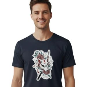Glamrhi Men Cotton Regular Fit Round neck, Half Sleeve Koi Fox mask and floral t-shirt