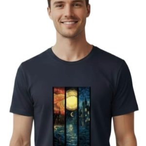 Glamrhi Men Cotton Regular Fit Round neck, Half Sleeve starry night castle-shirt